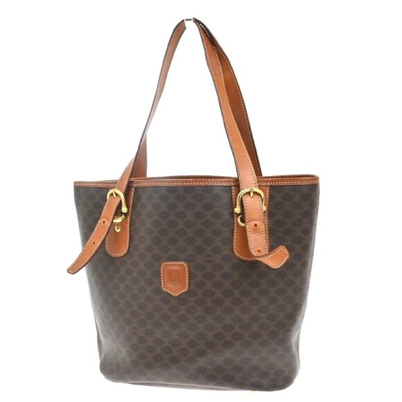 CELINE Logo Macadam Pattern Shoulder Tote Bag PVC Leather Brown GHW 33EE974 - Picture 1 of 16